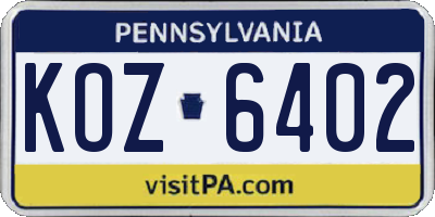 PA license plate KOZ6402
