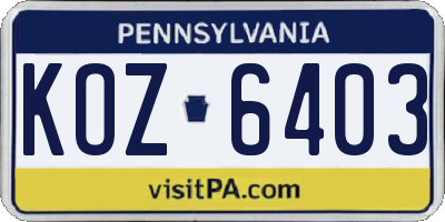 PA license plate KOZ6403