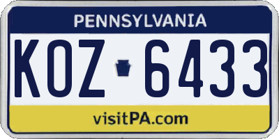 PA license plate KOZ6433