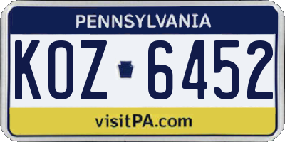 PA license plate KOZ6452