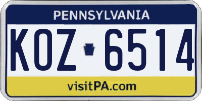 PA license plate KOZ6514