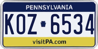 PA license plate KOZ6534