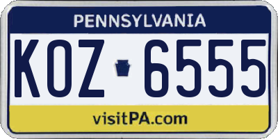 PA license plate KOZ6555