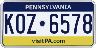 PA license plate KOZ6578