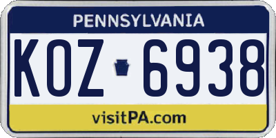 PA license plate KOZ6938
