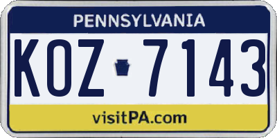 PA license plate KOZ7143