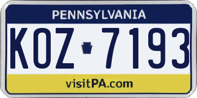 PA license plate KOZ7193
