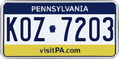 PA license plate KOZ7203