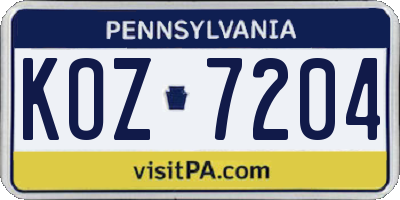 PA license plate KOZ7204