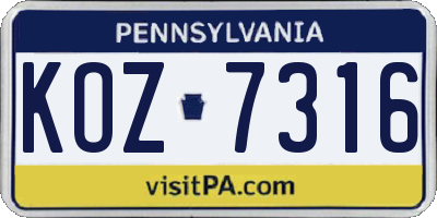 PA license plate KOZ7316