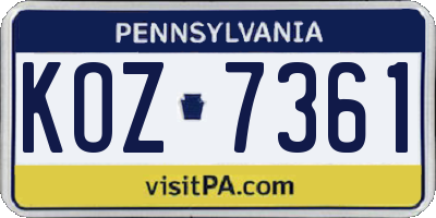 PA license plate KOZ7361