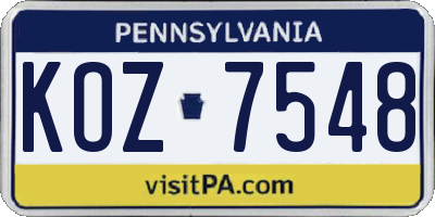 PA license plate KOZ7548