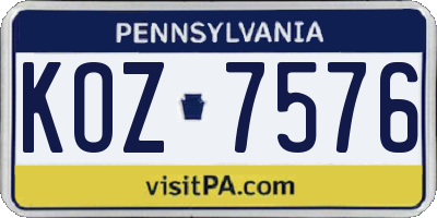 PA license plate KOZ7576