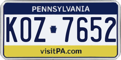 PA license plate KOZ7652