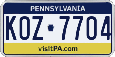 PA license plate KOZ7704