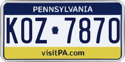 PA license plate KOZ7870