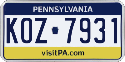 PA license plate KOZ7931