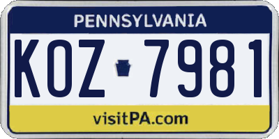 PA license plate KOZ7981