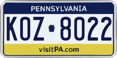PA license plate KOZ8022