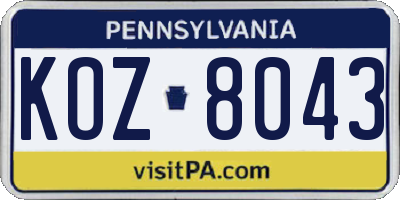 PA license plate KOZ8043