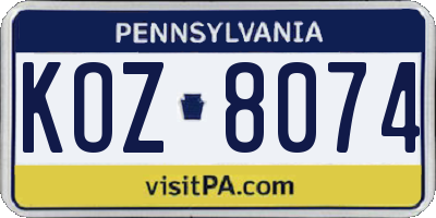 PA license plate KOZ8074