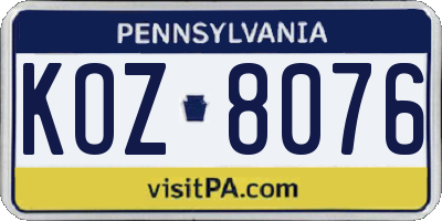 PA license plate KOZ8076