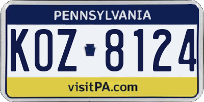PA license plate KOZ8124