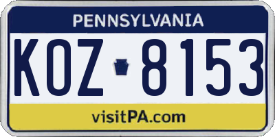 PA license plate KOZ8153