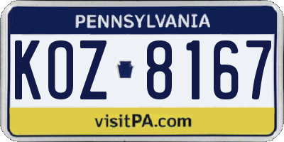 PA license plate KOZ8167