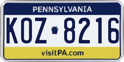 PA license plate KOZ8216