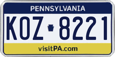 PA license plate KOZ8221