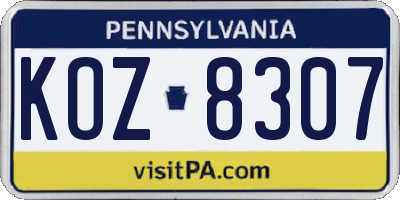 PA license plate KOZ8307