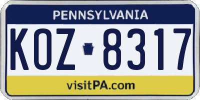 PA license plate KOZ8317