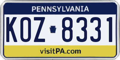 PA license plate KOZ8331