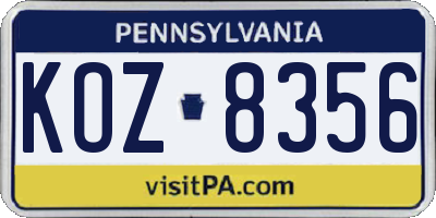 PA license plate KOZ8356