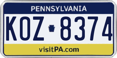 PA license plate KOZ8374