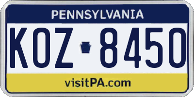 PA license plate KOZ8450