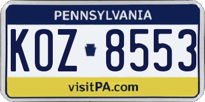 PA license plate KOZ8553