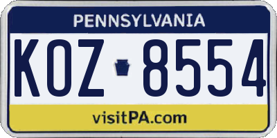 PA license plate KOZ8554