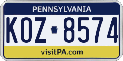 PA license plate KOZ8574