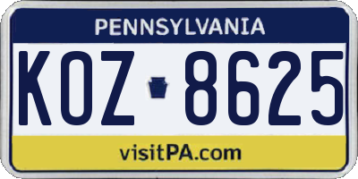 PA license plate KOZ8625