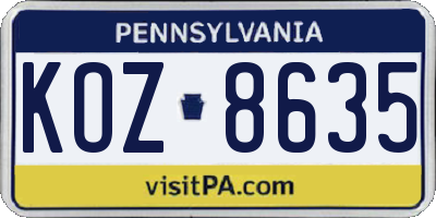 PA license plate KOZ8635