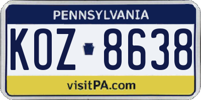 PA license plate KOZ8638