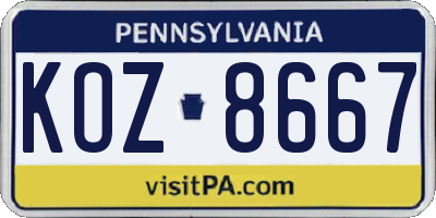 PA license plate KOZ8667