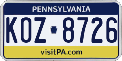 PA license plate KOZ8726