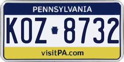 PA license plate KOZ8732