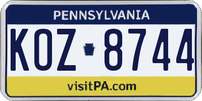 PA license plate KOZ8744