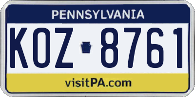 PA license plate KOZ8761