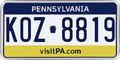 PA license plate KOZ8819