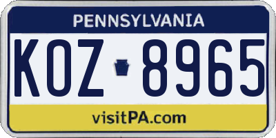 PA license plate KOZ8965